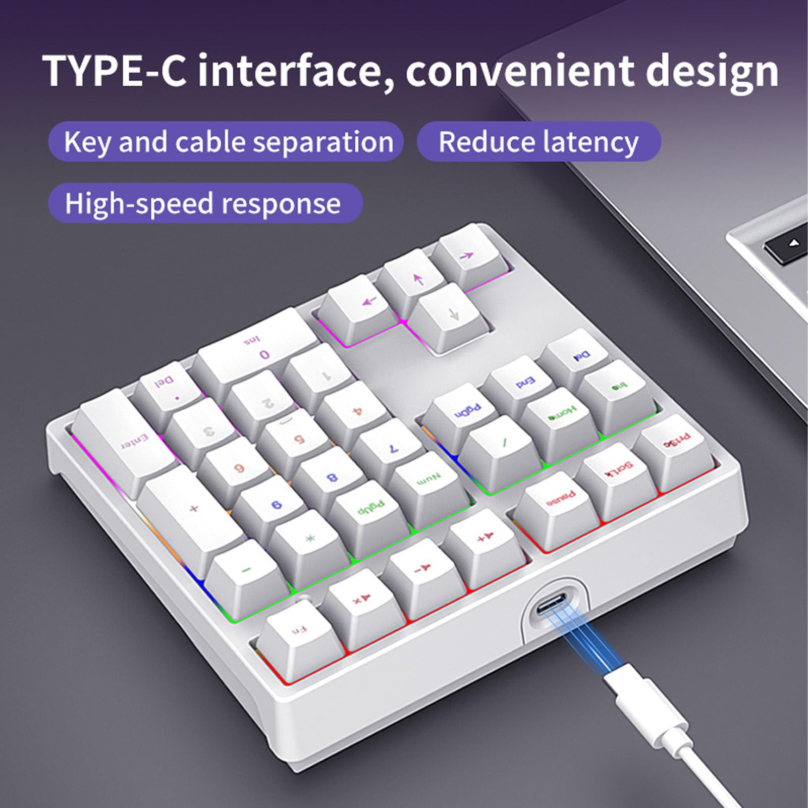 Ejoyous 34 Tastierino Meccanico Numerico, Tastierino Numerico Numpad Interruttore Blu Retroilluminazione RGB con 17 Effetti di Illuminazione Tipo C Cablato per Digitare Programmaz (WHITE)