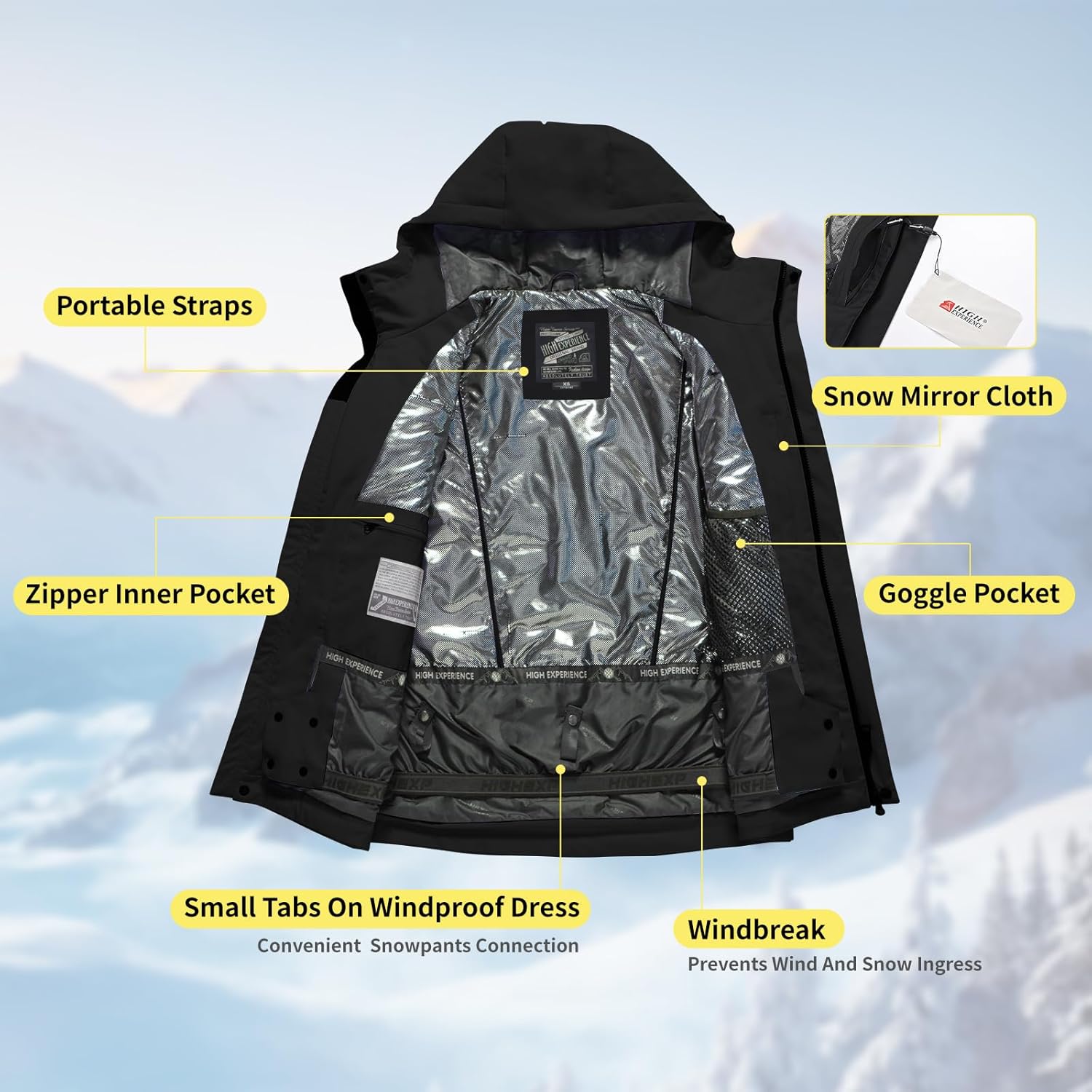 Ski Jacket Snowboard Coat Snow Winter Waterproof Insulated Windproof Baggy Warm Hooded Jacket for Men Women - Image 5