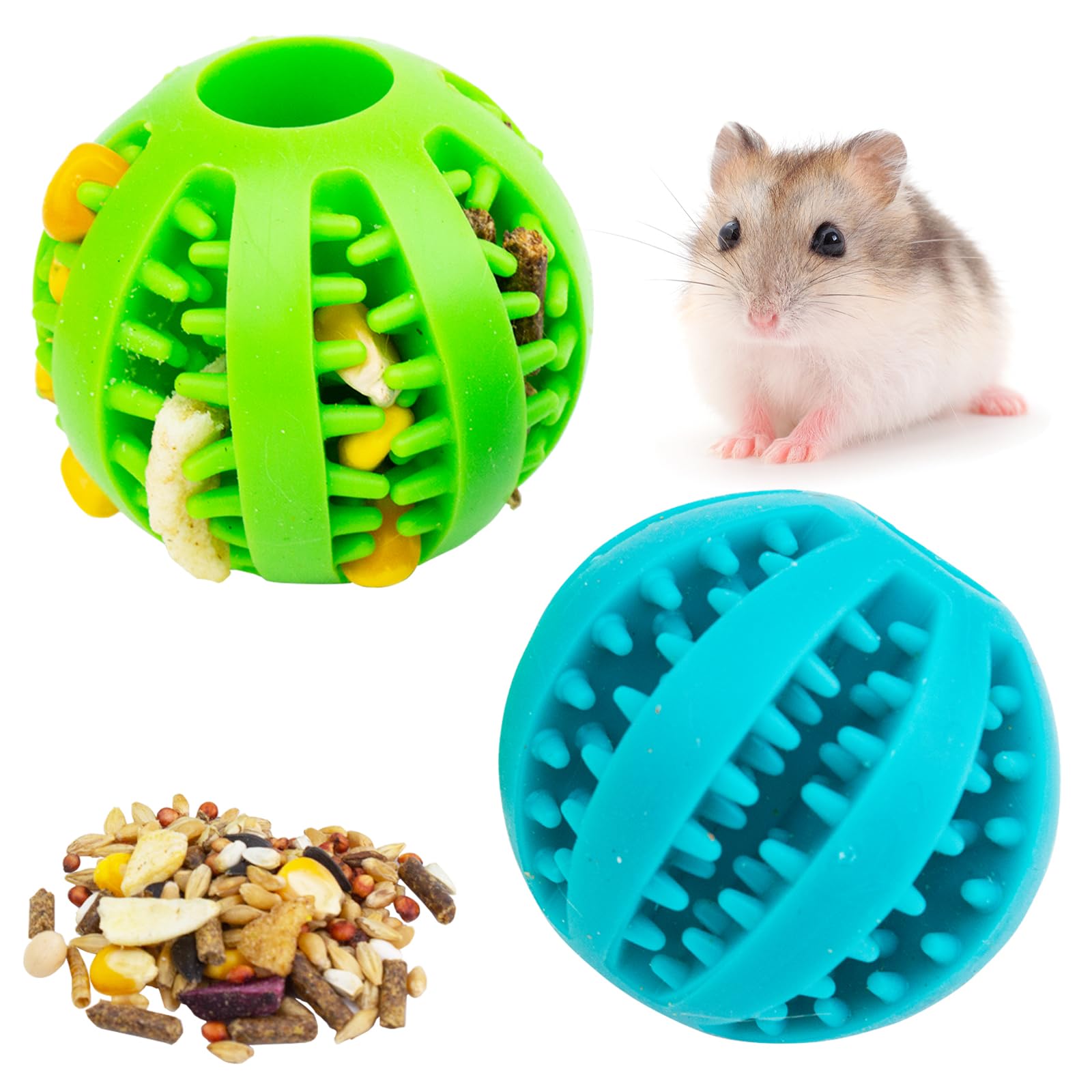 FlidRunest Hamster Foraging Ball Toy Puzzle, 2 PCS Hamster Treat Ball for Teething, Small Animals Slow Feeder, Food Hide Treat Dispensing Snuffle Game