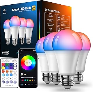 HINITOYOU Smart Light Bulbs that Work with Alexa 60W RGBCW Color Changing LED Bulb with Remote Control, Music Sync, Google Home, Siri, A19 E26 2.4Ghz WiFi Bluetooth Bulb Dimmable, Home Lighting (4pcs)