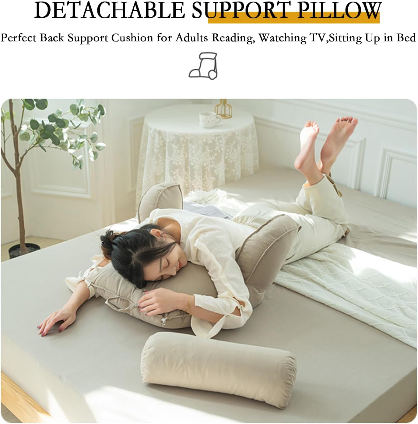 Back Support Cushion for Adults, Reading Pillow for Bed, Soft Reading Cushion for Bed Back Support with Support Arm Detachable Backrest Pillow Washable Support Rest Pillow for Reading 75cm×40cm×58cm