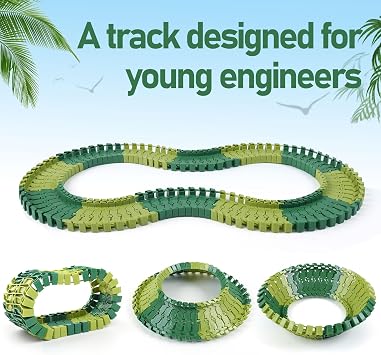 GIAT 96 Pcs Dinosaur Car Track Expansion Kit Birthday Gift for Boys & Kids Ages 3 4 5 6 7, Compatible with Most Dino Flexible Tracks, Add-On Accessory Toy for Building Dinosaur Raceway