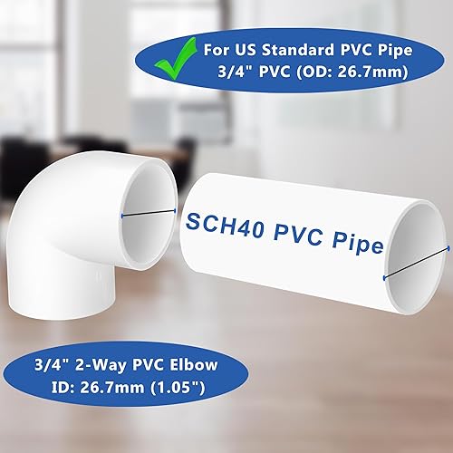 Miniatura 4 de Codo de accesorios de PVC de 34 de pulgada, 90 grados, 2 vías, paquete de 14, conector de montaje de tubería de PVC para muebles de construcción,