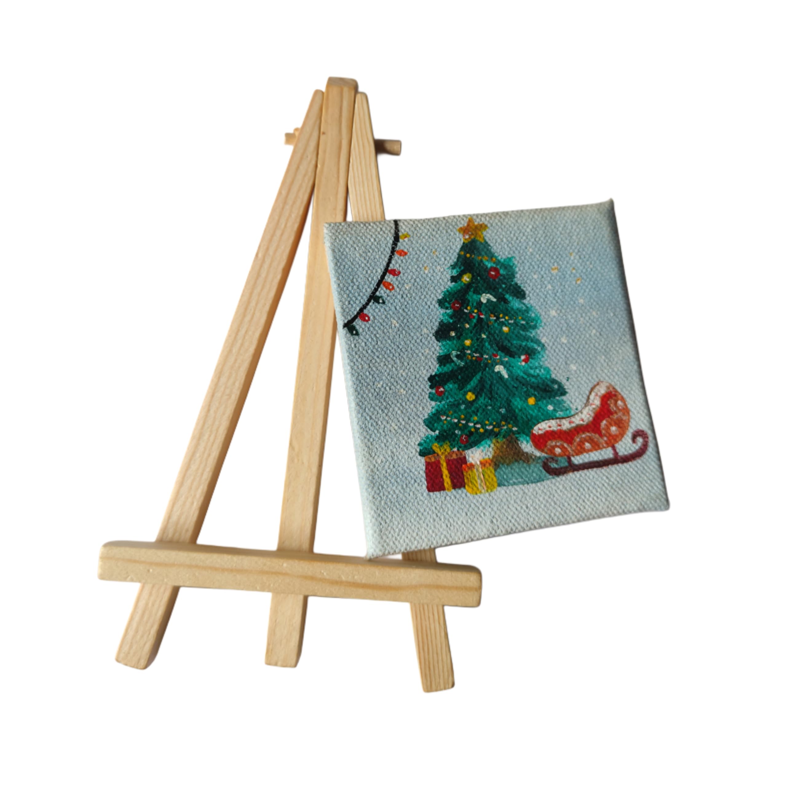 Mini Christmas Canvas Painting with Wooden Easel Stand, Holiday Art Display Set,7.6 ×7.6 cm size, home decor-image-8