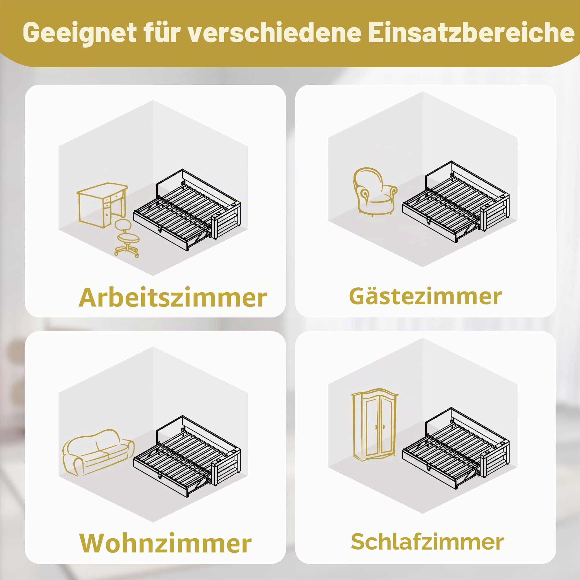 Multifunktions Daybett Jugendbett 90x200 cm Ausziehbett mit USB-Type-C & USB Ladeanschlüssen und Getränkehalter, Kinderbett, Polsterbett, Klappbett Gästebett, Grau (Ohne Matratze)