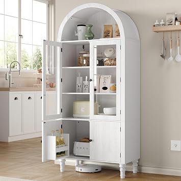 Furnify 71" Tall Arched Kitchen Pantry Cabinet with Door Shelves, White
