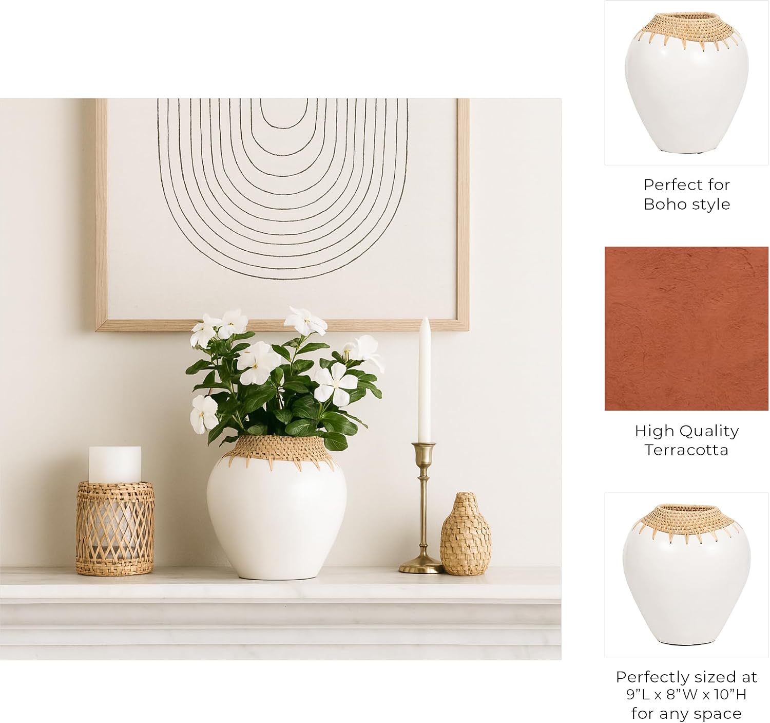 Modern Pottery Vase for Living Room Decor and Home Accents - Decorative Flower Vase for Room, Bedroom, or Office Display - Designed for Entryway Table, House Styling, or Shelf - 10", White