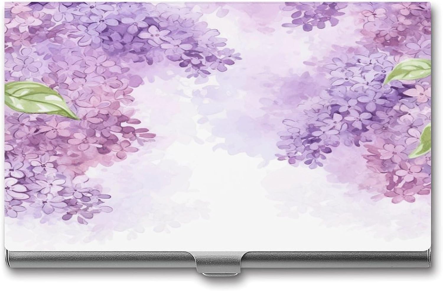 Framing Lilac Flowers in Blossom Business Card Holder Aluminum Alloy Compact Card Case Flip Cover Slim Pocket Fashionable Cards Box Slim Purse Name Cards Organizer for Men & Women