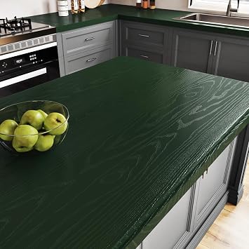 Wallercity Blackish-Green Wood Grain Contact Paper for Cabinets Dark Green Textured Wood Wallpaper Peel and Stick Countertops Vinyl Waterproof Wooden Wall Paper for Countertop Desk Table 15.8x236
