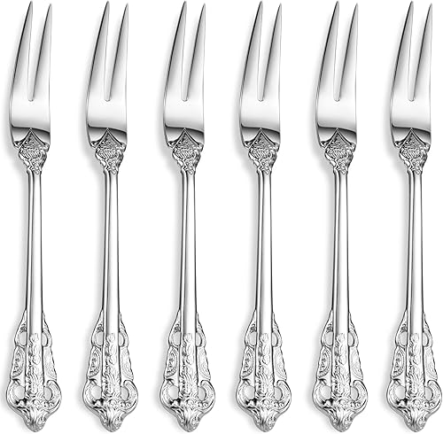KEAWELL Tenedores de comida de lujo de 6.3 pulgadas, tenedores para mariscos de acero inoxidable 1810, juego de 6, palillos de frutas, tenedores de