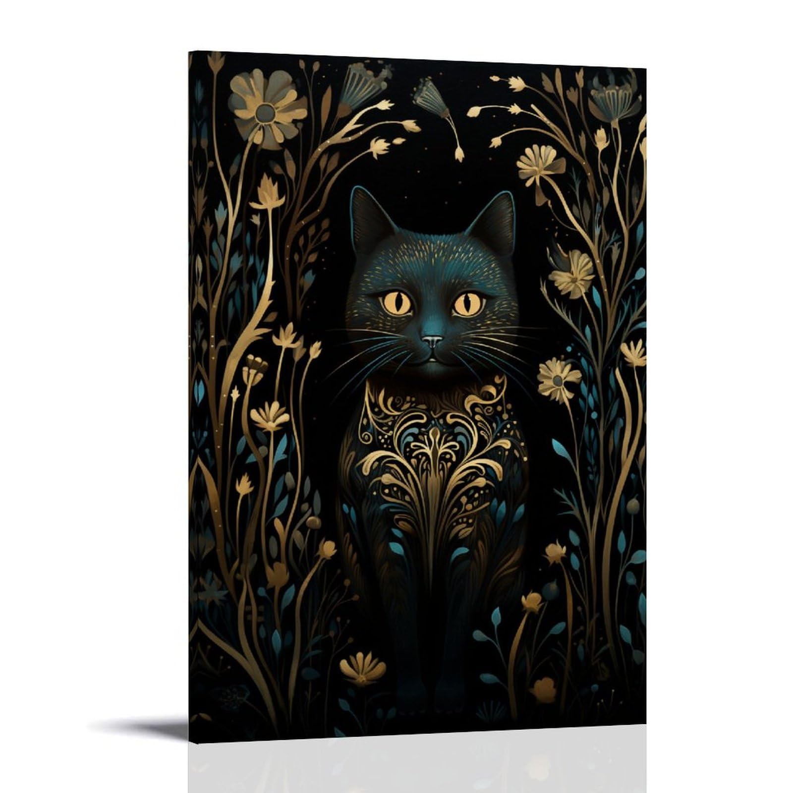 FYFMUSHE Gorgeous Cat Canvas Wall Art Paintings Vintage Colorful Flower Nature Animal Pictures on Canvas Prints Framed Ready to Hang Artwork for Bedroom Home Decor 08x12inch(20x30cm)