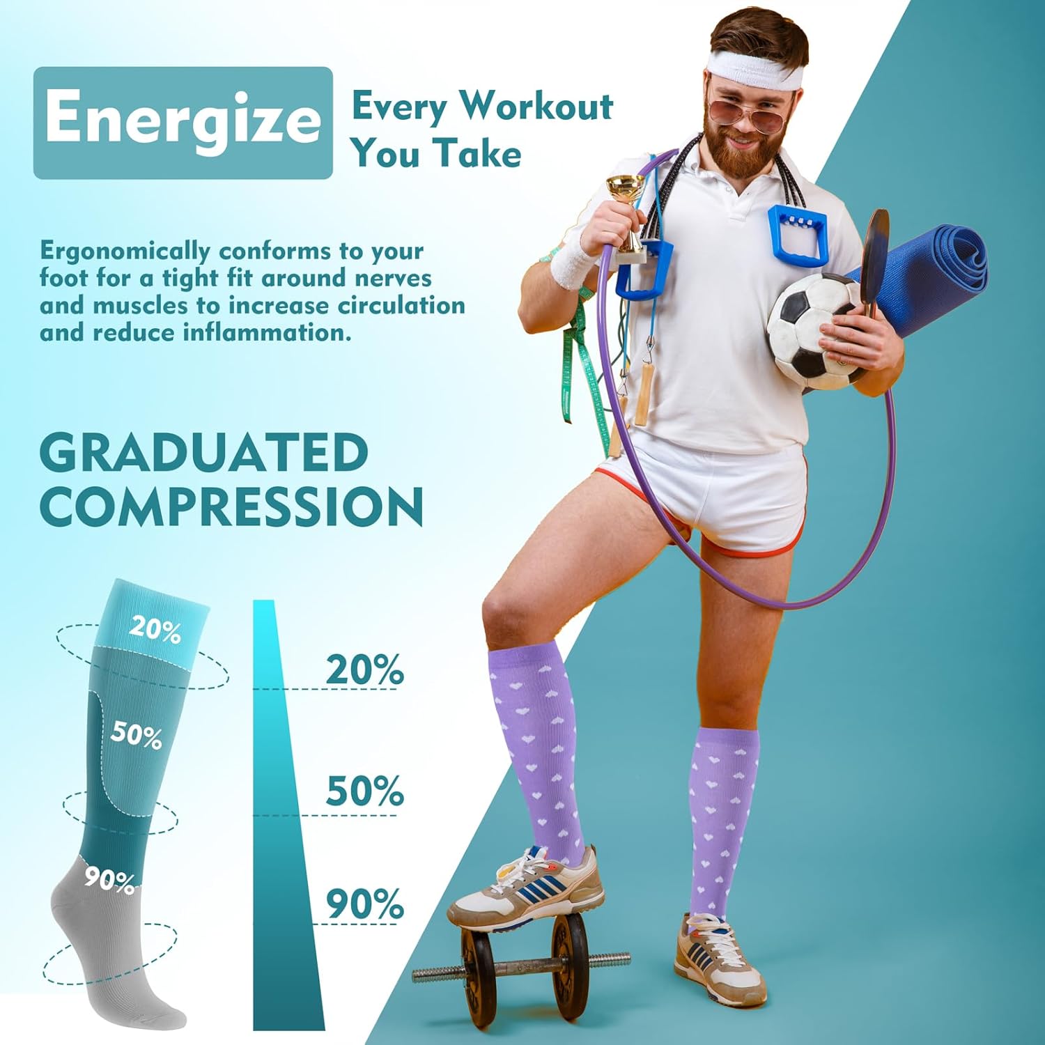 6 Pairs Compression Socks for Women Men 20-30mmhg Graduated Support Knee High Socks for Nurse Travel Flight - Image 4