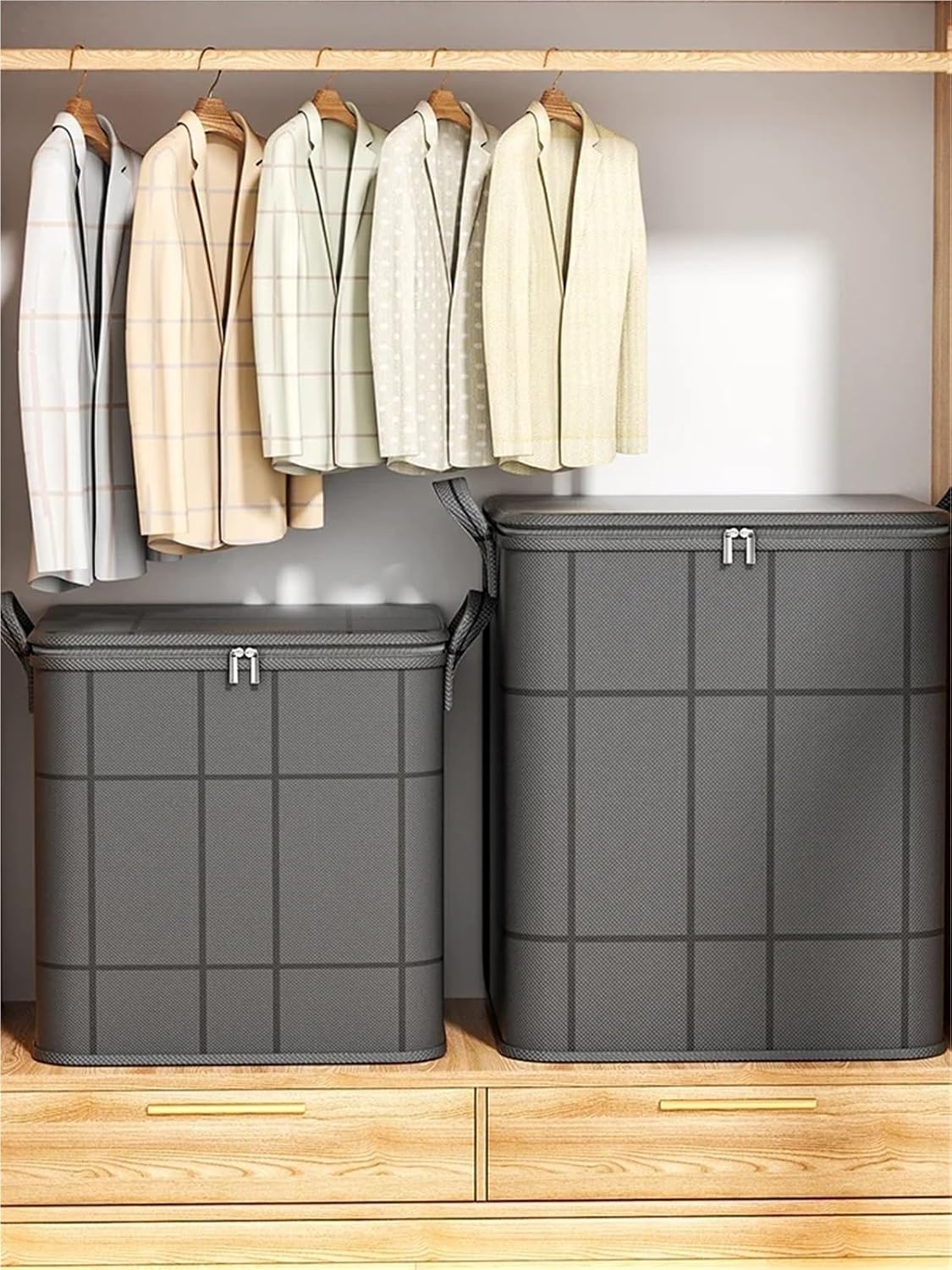 Foldable Storage Bags Large Storage Bags for Clothes, Foldable Thick Fabric Blanket Comforter Bags Reinforced HandlesWaterproof Dustproof Containers(S)