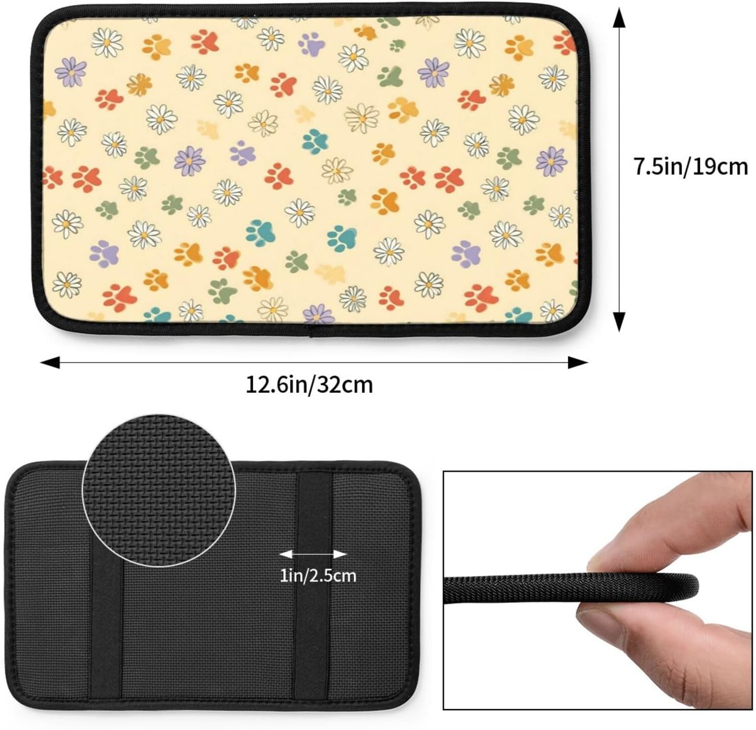 Car Center Console Cushion Pad, Colorful Paw Print Pet Design Soft Neoprene Armrest Cover with Elastic Straps, Non-Slip Waterproof Breathable Console Cover for SUV Jeep Truck Sedan image 4