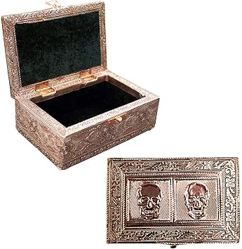 Glorieux Vintage Jewelry Box Case | 9 Styles | Bronze or Silver Metallic Metal Plating with Floral Accent Designs | Perfect for Earrings Necklaces and Rings Bronze Skull Small