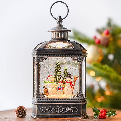 Vista 53 de Linterna de globo de nieve de Navidad, muñeco de nieve brillante con música, forro USB/funciona con pilas, linterna iluminada para decoración