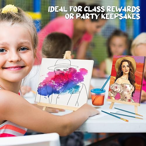 Miniatura 6 de Qeeenar Paquete de 12 suministros de pintura en lienzo prepintados que incluyen lienzos preimpresos, cubos, pinceles, paletas, cuchillos, batas