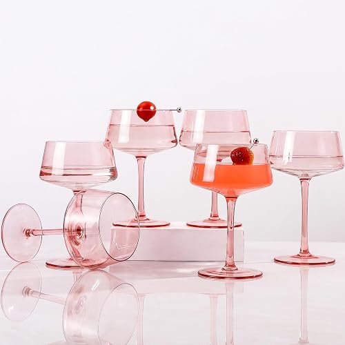 JOVGANK Pink Martini Glasses Set of 6 – 13oz Lead-Free