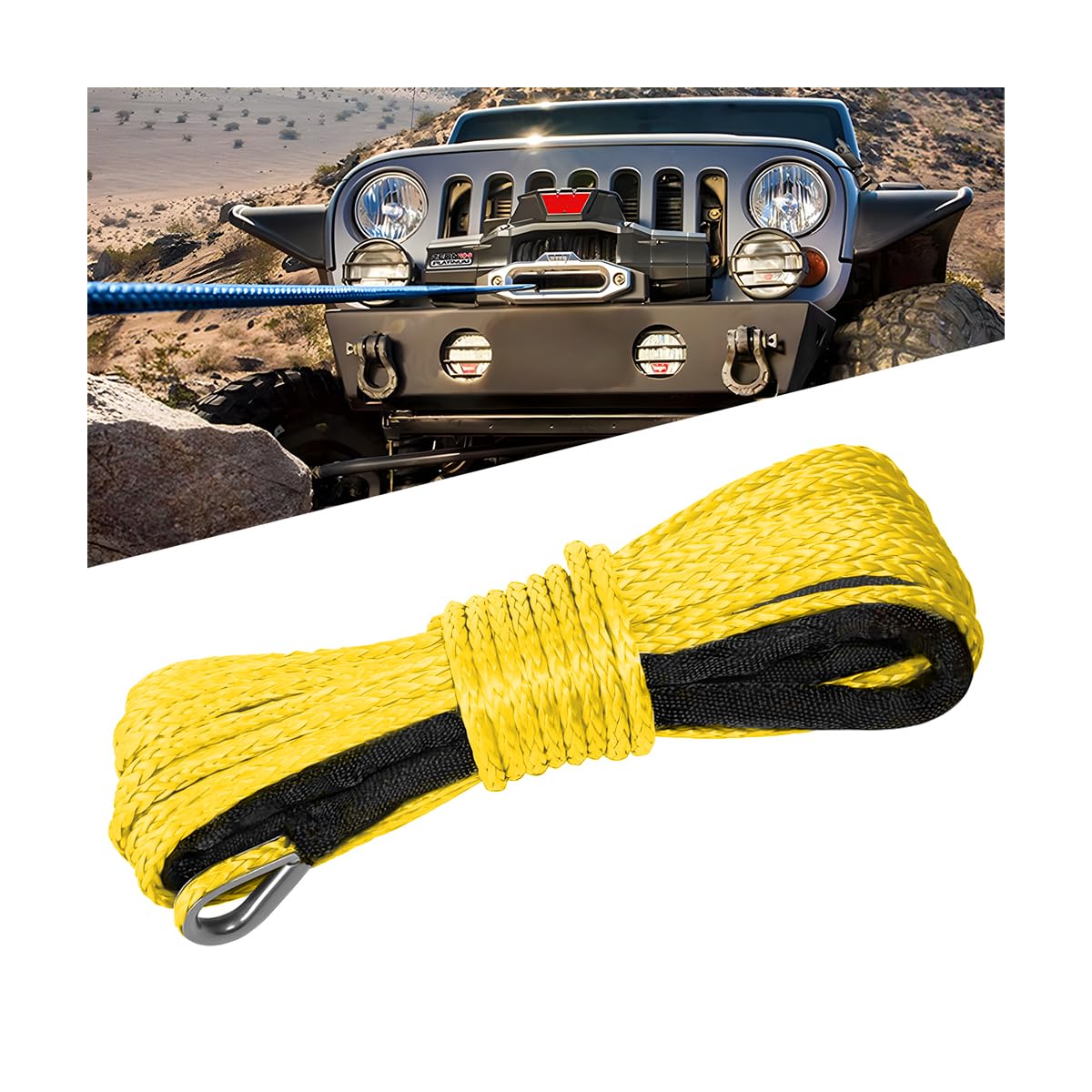 KHGUZ 0.19'' x 49 Ft Car Synthetic Winch Rope Kit, 10000LBS Heavy Duty Vehicle Winch Cable with Protecting Sleeve and Thimble, Automotive Accessories,