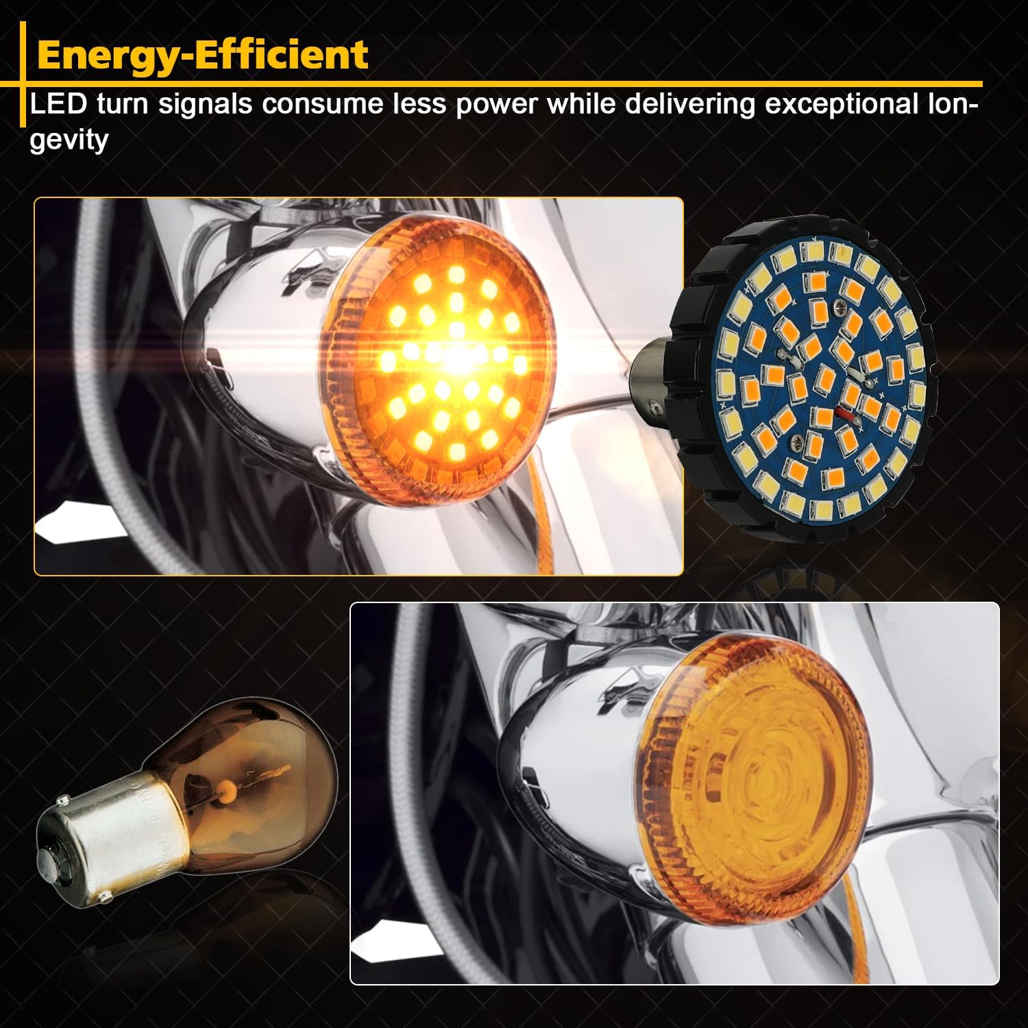 SUNPIE Motorcycle Turn Signal Bulb 1157 Bullet Style Front Switchback Blinker BAY15D LED Lights Compatible for Touring Dyna Softail Sportster Street Glide Road Glide Iron 883, White and Amber