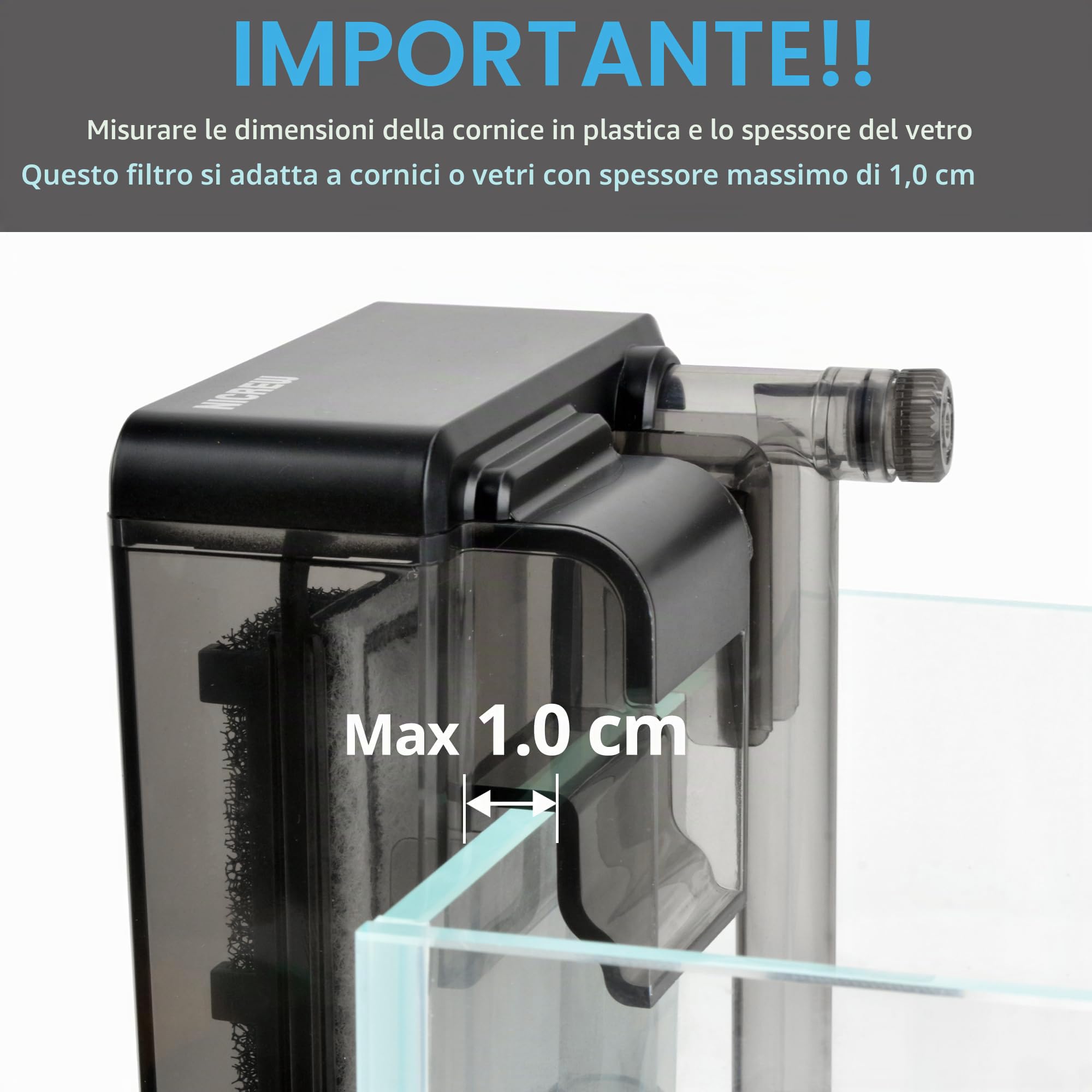 NICREW Filtro sottile per acquario, silenzioso, filtro esterno per acquari fino a 20 l, flusso regolabile, 160 LPH, 3 W