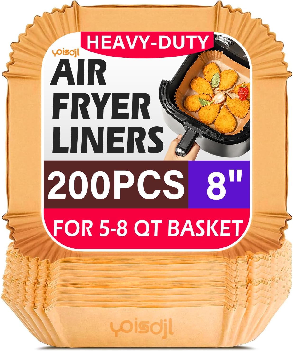 200pcs Air Fryer Liners Disposable, Air Fryer Liners, 8.7" Square Parchment Disposable Paper Liner for Air Fryer, Parchment Paper, Baking, Roasting and Microwave