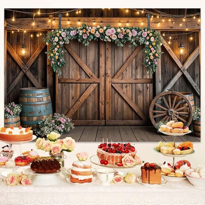 Fondo Fotográfico Boda Campestre 10x8ft Puerta de Granero miniatura 3