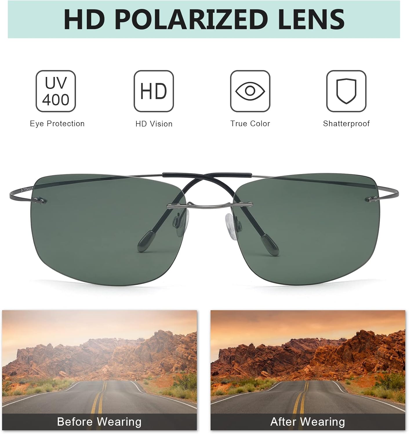 Eyekepper Rimless Titanium Frame Polarized Sunglasses