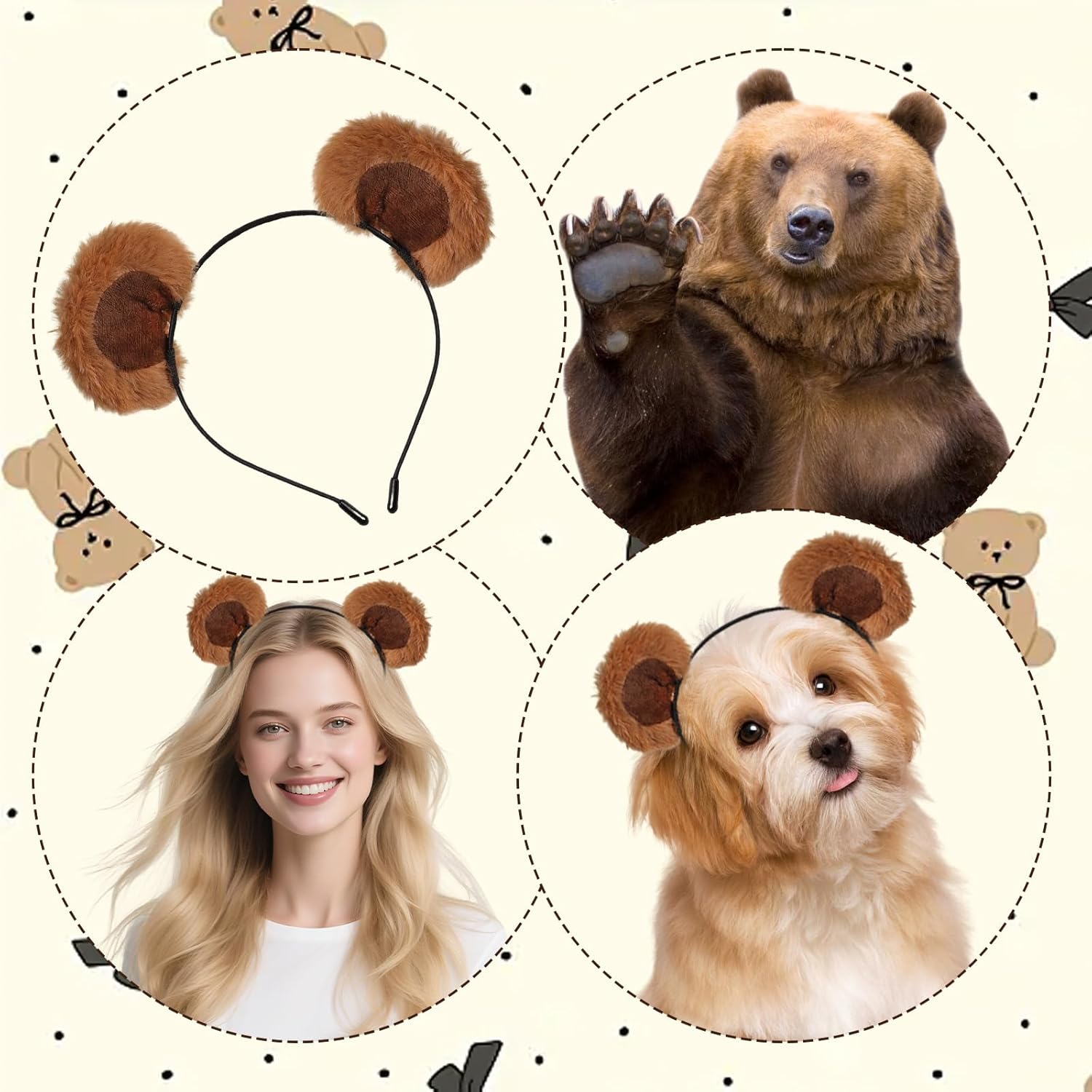 Brown Bear Ears Headband Cute Movable Bear Ears Hairband Plush Animal Ears Headbands Soft Costume Hair Accessories for Party Cosplay Makeup Washing Face Dress Up - Image 6