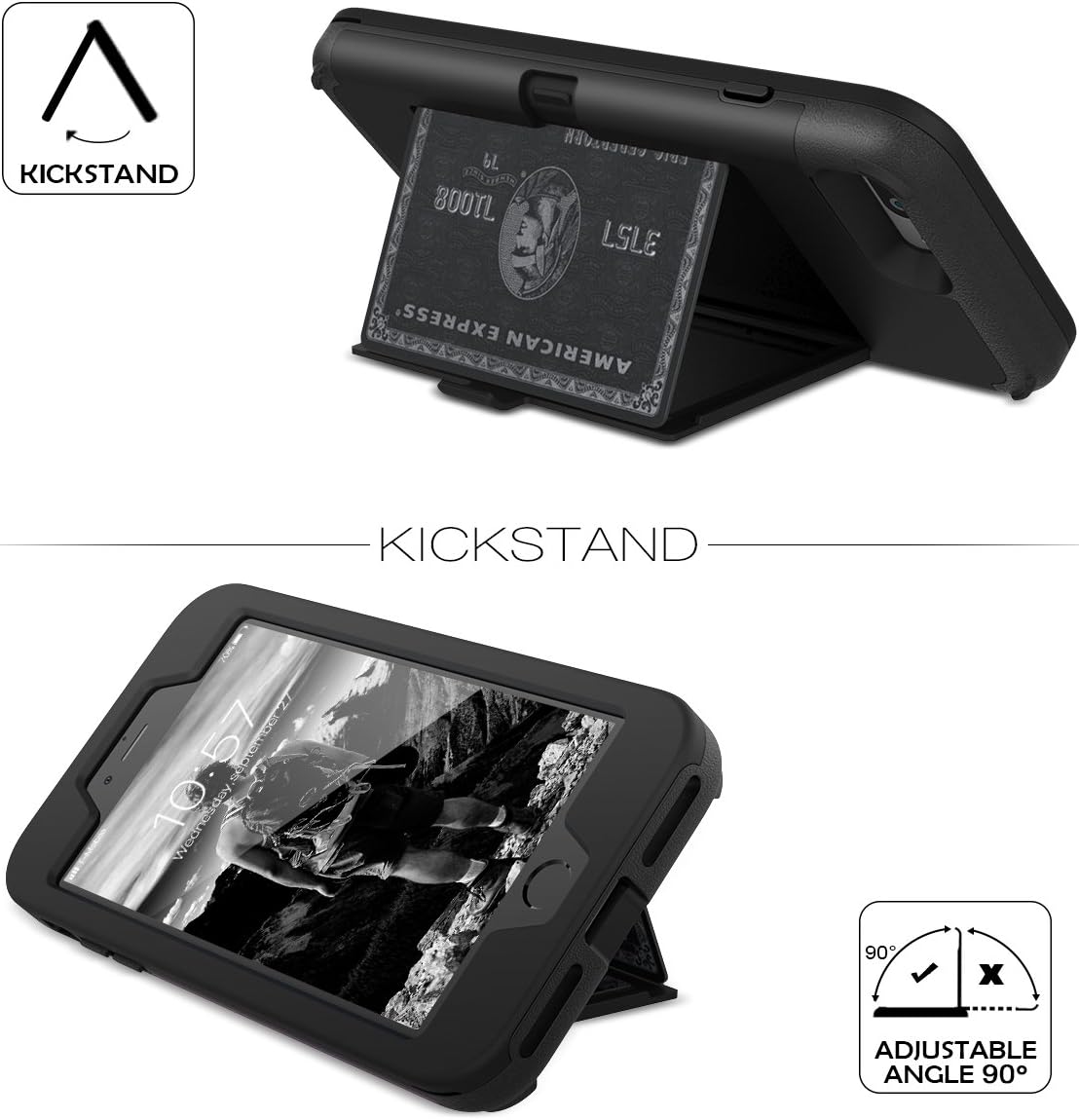 WeLoveCase iPhone 8 Plus / 7 Plus Wallet Case Defender Wallet Design with Hidden Back Mirror and Card Holder Heavy Duty Hybrid Shockproof Armor Full Protective Case for iPhone 8 Plus/7 Plus - Black