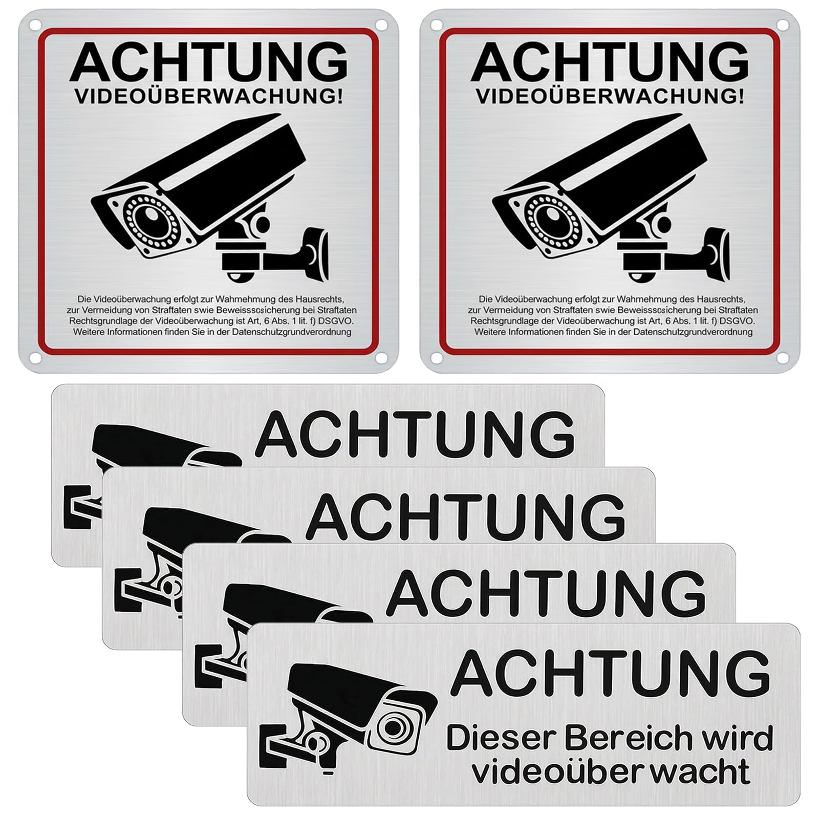 6 Stück Aufkleber Videoüberwachung,Schild Videoüberwachung Klein, Achtung Videoüberwachung Schild mit DSGVO Aluminium Hinweisschild Warnschild Reflektierend & Wetterfest - Selbstklebend für Außen