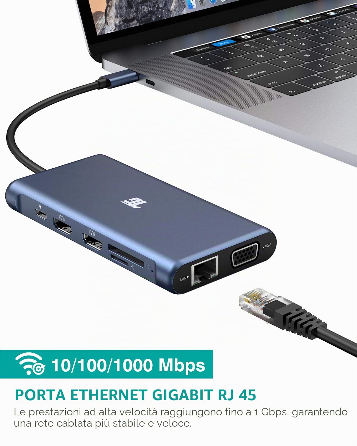 Hub USB C, Docking Station Tiergrade USB-C 12 in 1 triplo display portatile USB C Dock per MacBook e Windows con 2 HDMI VGA 100 W PD3.0 RJ45 Ethernet 4 porte TF/SD Card Reader