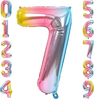 FI - FLICK IN 1 Pc Big Size Number 7 Foil Balloon 32 Inch Large Rainbow Number Foil Balloon Gradient 0 to 9 Number Balloons for Decoration 7th Birthday Anniversary Decoration Items(Pack of 1,Rainbow)