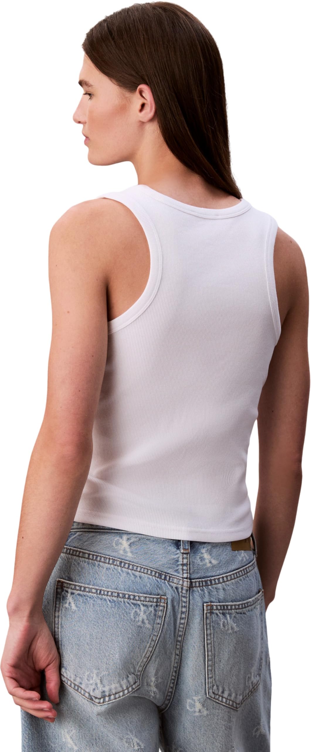 Calvin Klein Camiseta de Tirantes Mujer Woven Label Cotton Rib con Logotipo