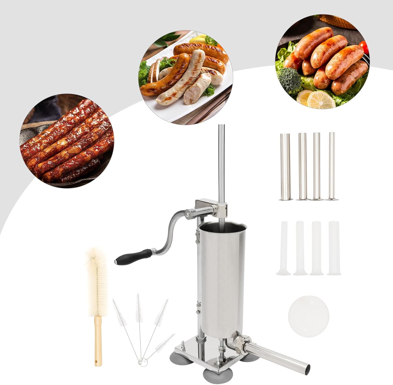 Sausage Stuffer 3.5L 8LBS Stainless Steel Sausage Maker Vertical Meat Sausage Stuffer Machine with 8 Stuffing Tubes Attachment for Commercial Kitchen and Household Use