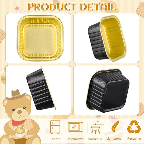 Miniatura 7 de 100 forros para cupcakes con tapas, moldes cuadrados desechables de 5 onzas con papel de aluminio de plástico, mini moldes para pasteles para pan de