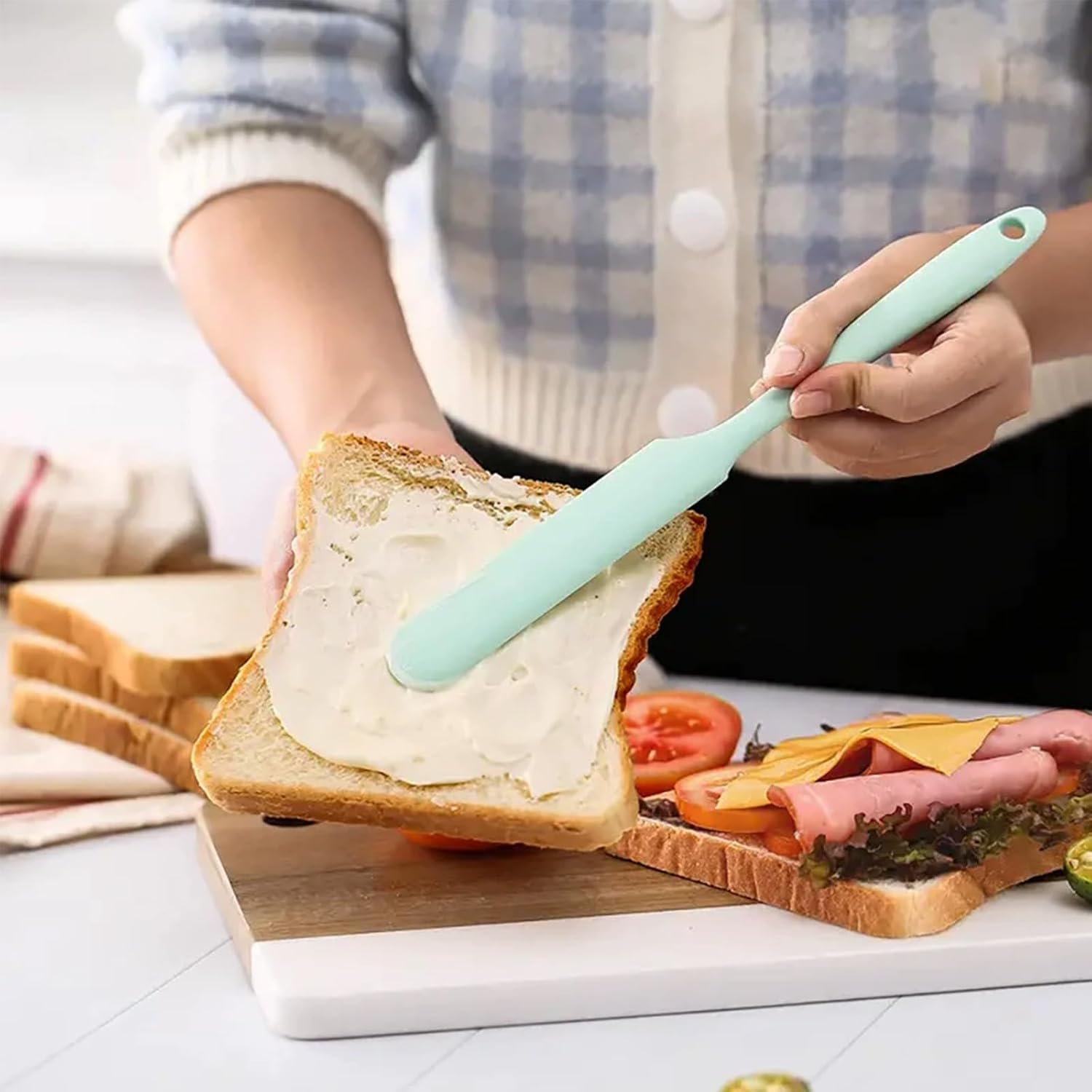 3 Pieces Silicone Spatula Set, Long Handle Skinny Spatula & Jar Scraper for Jars, Sourdough Spurtle, Bottles and Containers, Heat-Resistant Non-Stick Spatulas for Mixing, Spreading Jam (3, Green)