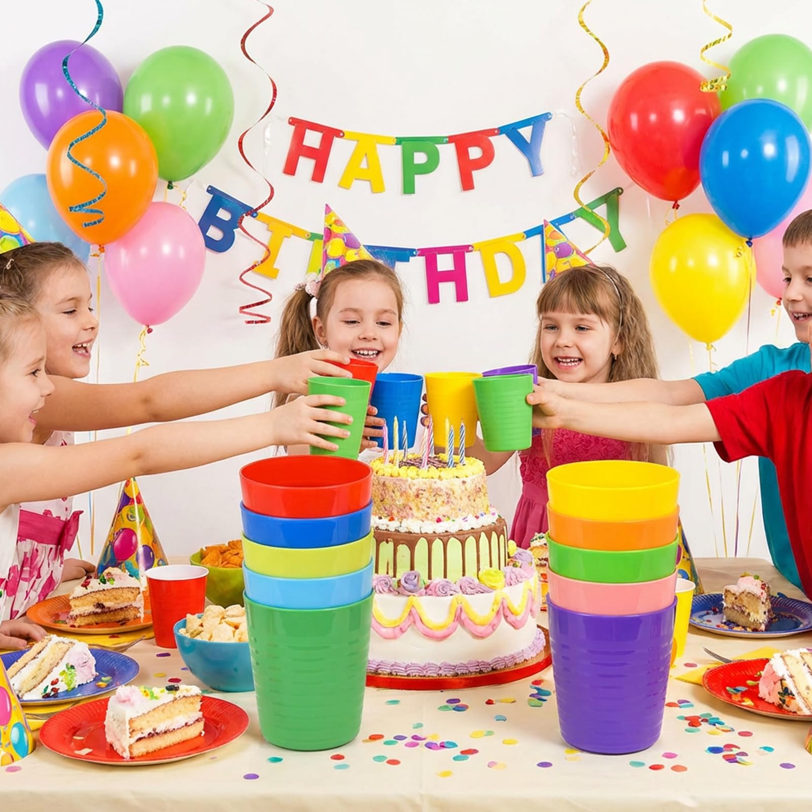 30 Szt Kolorowe Plastikowe Kubki Wielokrotnego Użytku, 250ml 10 Kolorów Plastikowe Kubki Wielokrotnego Użytku do Picia dla Dzieci Imprezy Plenerowe Pikniki Kemping BBQ Podróż Kuchnia