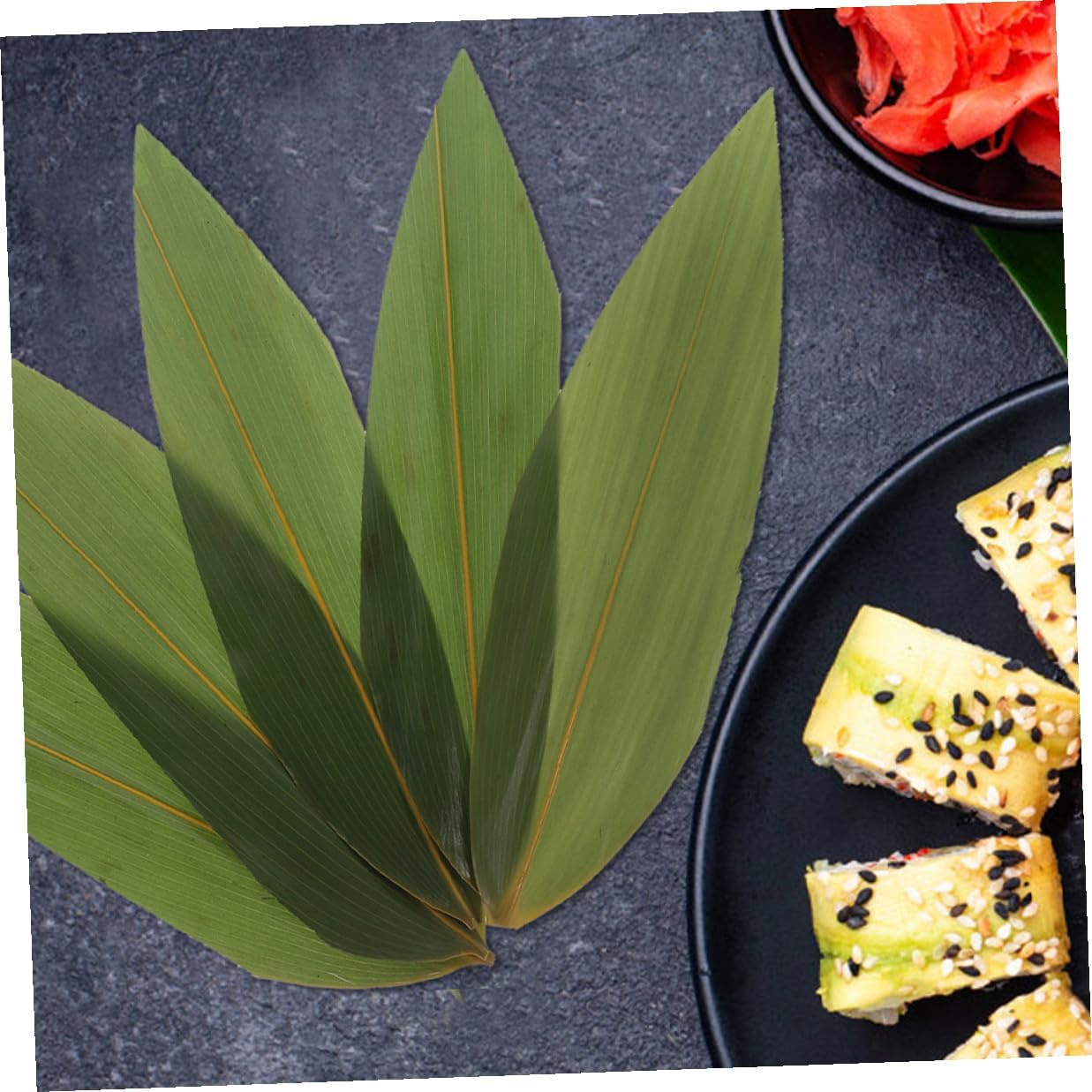 200pcs Japanese Sushi Leaves Sashimi Serving Tray Green Food Divider for Bento and Cold Dish Decoration