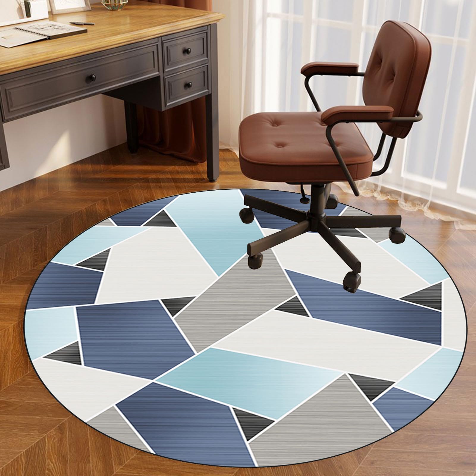 Tappeto Sedia Ufficio Rotondo Grigio - Antiscivolo E Antigraffio Per Pavimenti 160cm