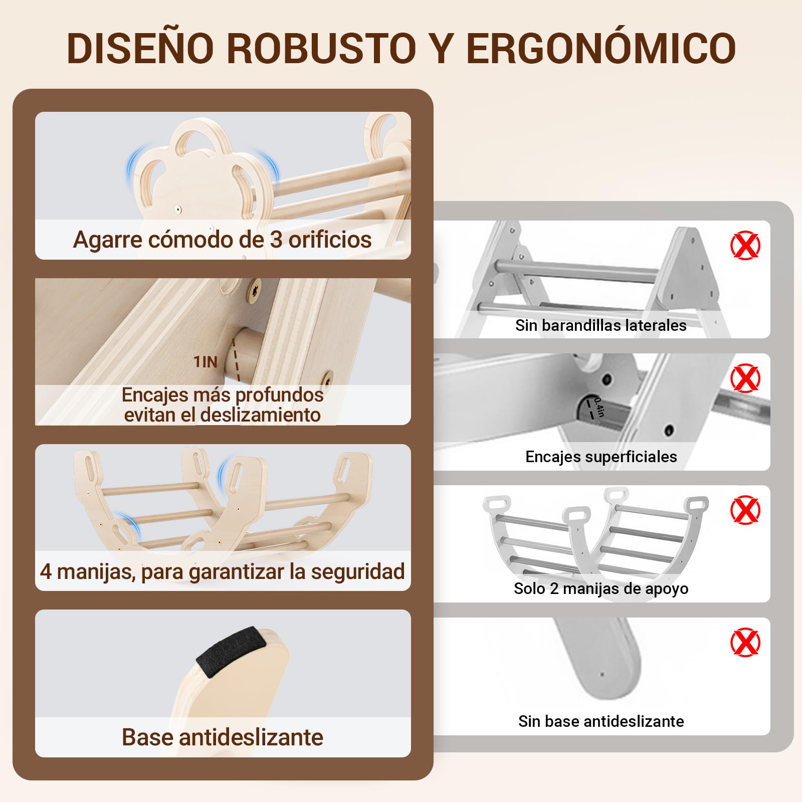COSYLAND 8 en 1 Triángulo de Escalada Montessori con Arco y Rampa, Set Plegable Infantil, Juguete de Madera Resistente para Interior, Niños 18 Meses-6 años, Natural/Madera Clara, Grande — view 5