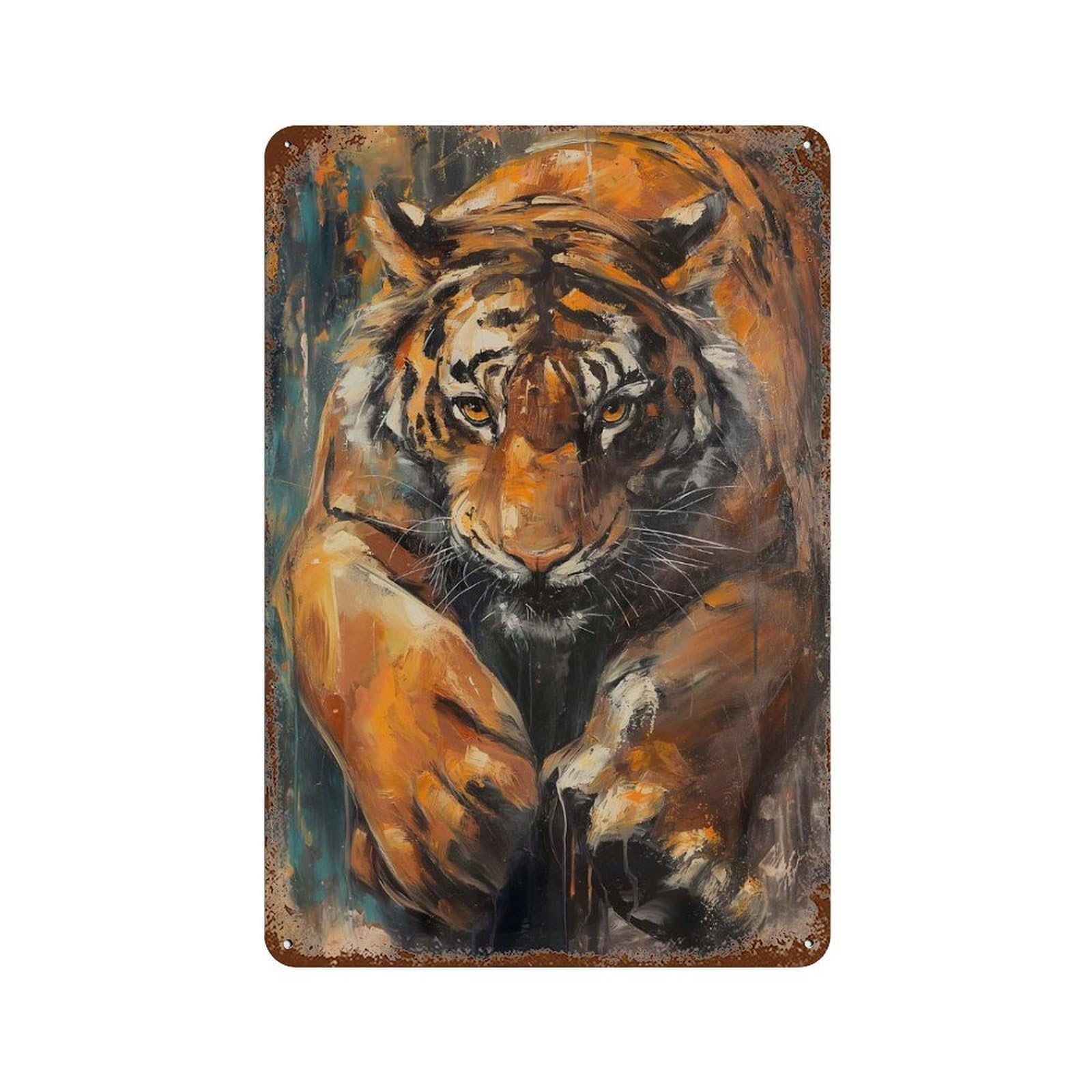Bengal Tiger Mysterious Rustic Tin Plaque 11.8"x7.9", Novelty Wall Decor for Garage, Pub Or Kitchen