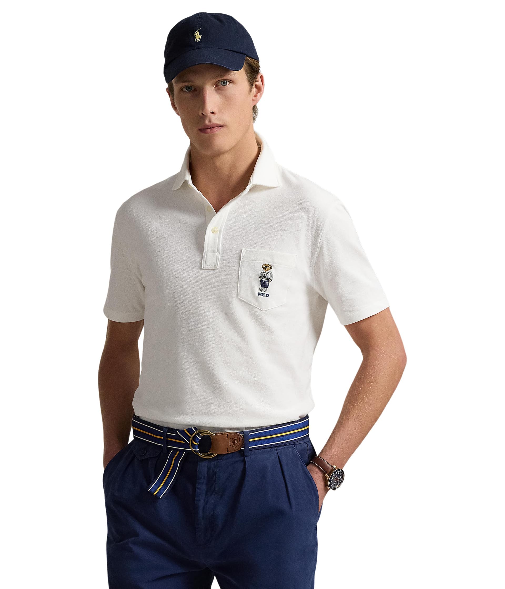 POLO RALPH LAUREN Men's Classic Fit Bear Mesh Polo Shirt, White Hrtg Icons Bear, XL