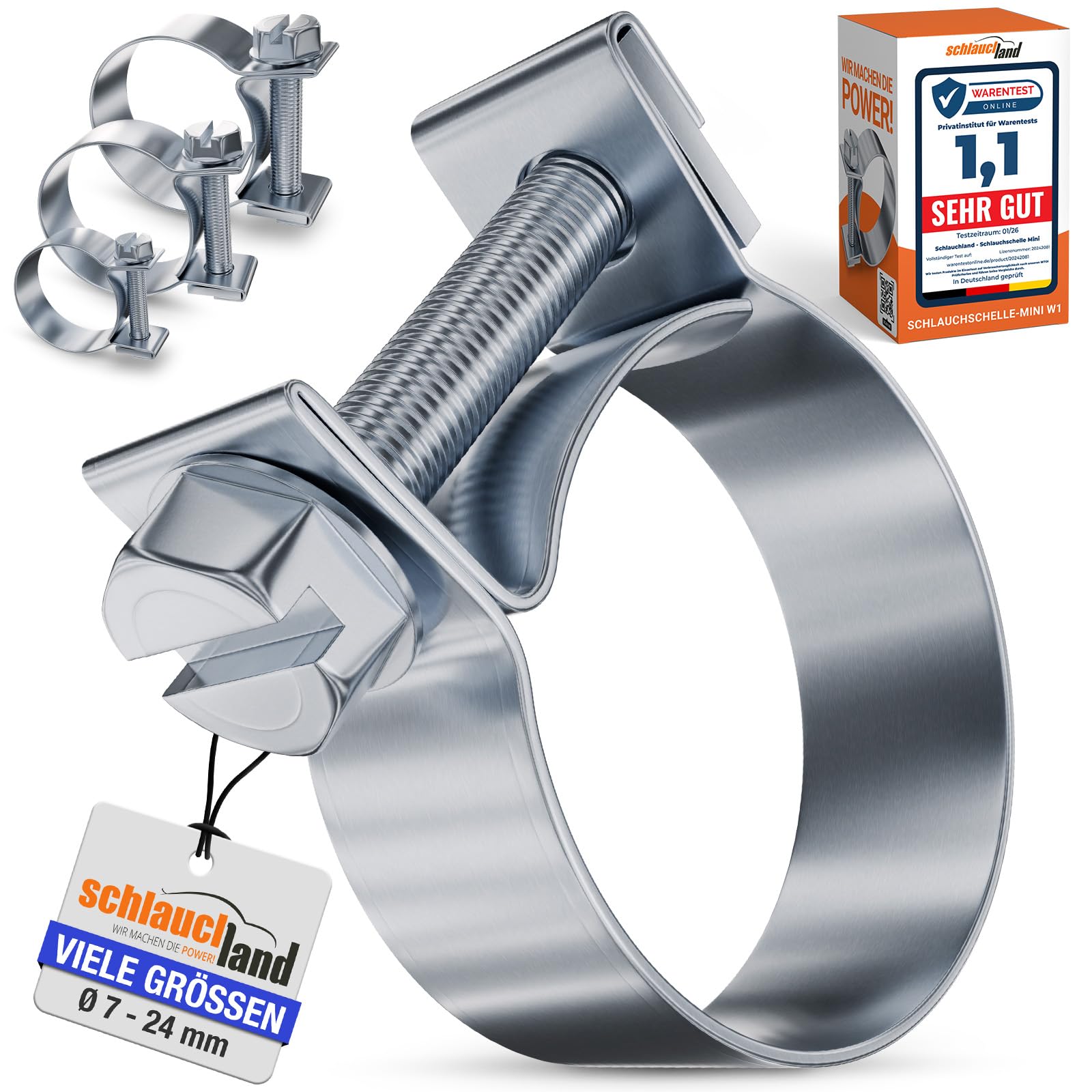 50 Stück SCHLAUCHSCHELLE MINI Ø 7-9mm W1-QUALITÄT Stahl verzinkt | GRÖSSE 7-24mm & 1/10/20/50/100er Pack | 9mm schmal DIN 3017 EN 62275 Schlauch-Klemme klein Benzin Diesel-Schlauch Rohr-Schelle