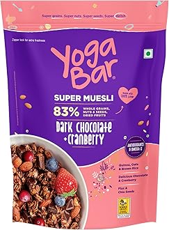 Yogabar Wholegrain Breakfast Muesli - Dark Chocolate + Cranberry 400 gm (Single Pack)