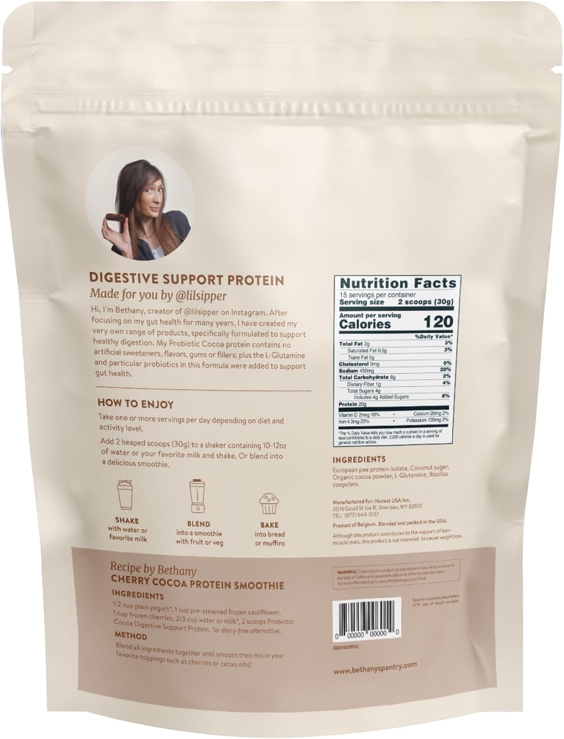 BETHANY'S PANTRY Digestive Support Protein - Probiotics for Digestive Health – Cocoa - Clean Lean Protein - Premium Vegan Pea Protein Powder – Plant Based - 20 Servings, 1lb (Pack of 1) - Image 7