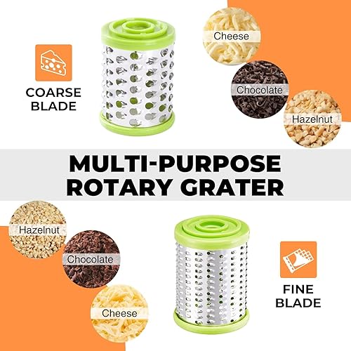 Miniatura 1 de Rallador de queso con asa, rallador de queso parmesano de cocina con 2 tambores de acero inoxidable, rallador de queso giratorio de mano para rallar