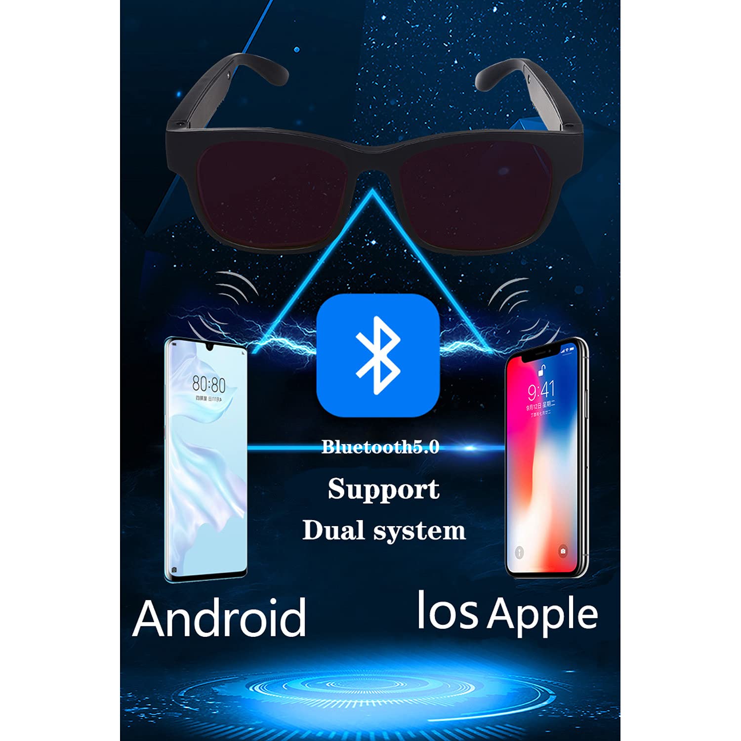 IVY Smart Glasses,Bluetooth Wireless Audio Sunglasses with Open Ear Headphones & Hands-Free Calling - Glamour Black