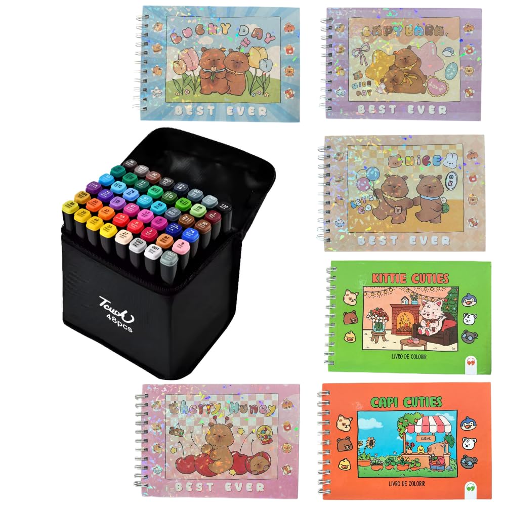 Kit Caneta Touch Ponta Dupla Estojo 48 Cores + Caderno | Amazon.com.br