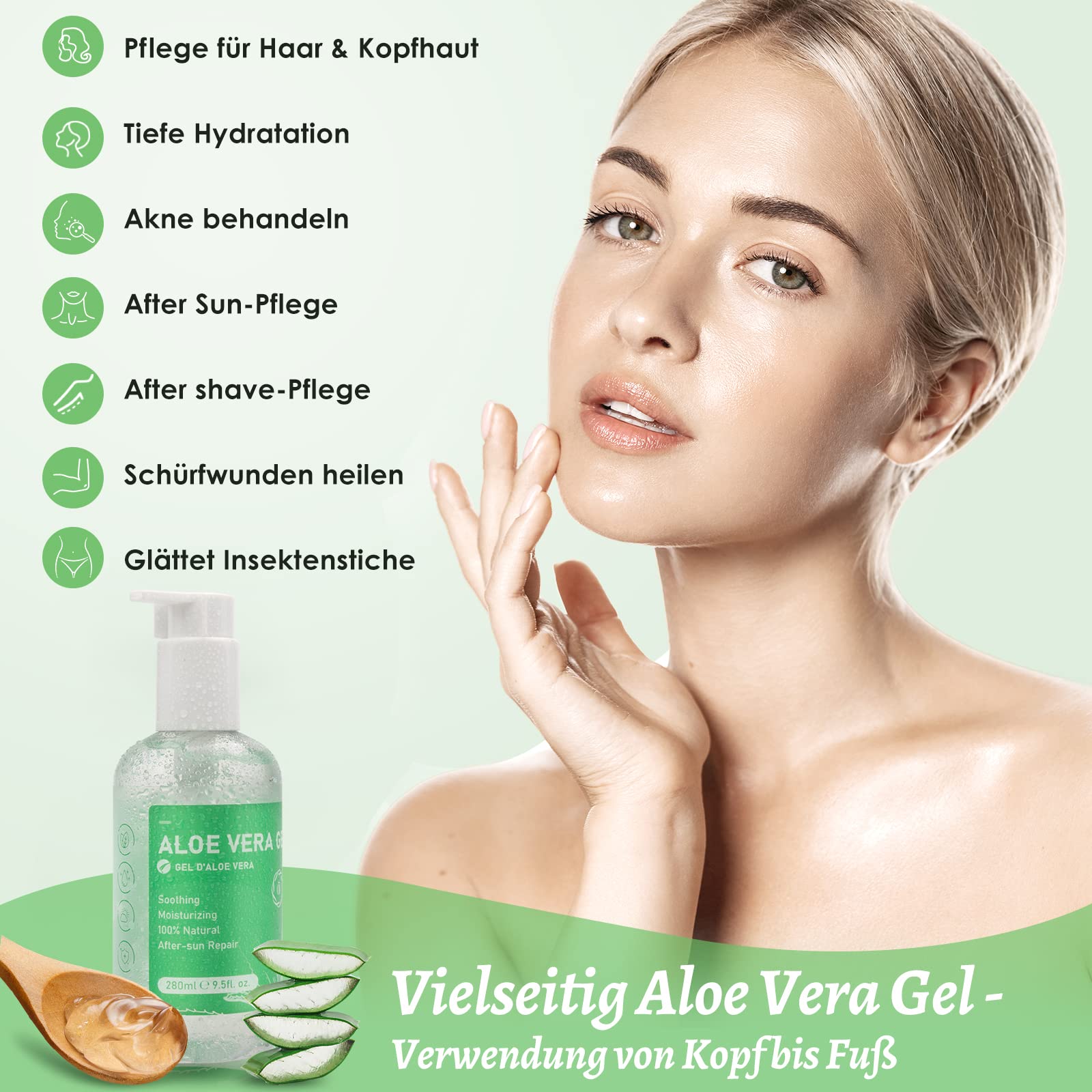 Aloe Vera Gel 280ml - 100 Prozent Natrliche Naturkosmetik fr Gesicht  Krper Haarre, Beruhigende Pflegende Feuchtigkeitscreme fr Trockene &  Strapazierte Haut, Sonnenbrand, After Sun Lotion : Amazon.de: Kosmetik